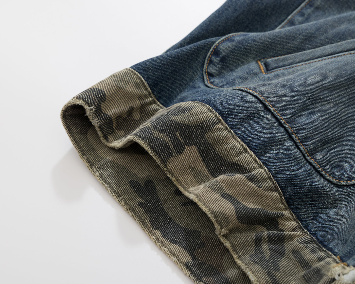 BURNIN* "Burnin for people" camouflage splicing damaged patch denim jacket - PSYLOS 1, BURNIN* "Burnin for people" camouflage splicing damaged patch denim jacket, T-Shirt, Burnin, PSYLOS 1